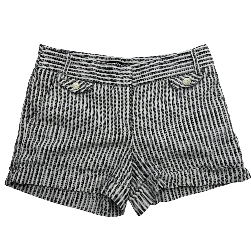 ABS Platinum Womens Black White Chevron Stripe Linen Blend Cuffed Shorts Size 4